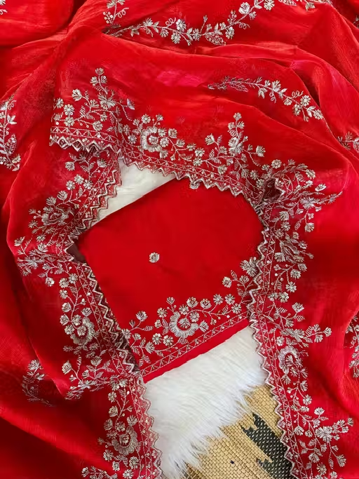 Tranding Fancy Embroidered Saree With Blouse and Cut Work | Women's Shimmer Zimmychoo Embroidery Saree With Unstitched Blouse Piece