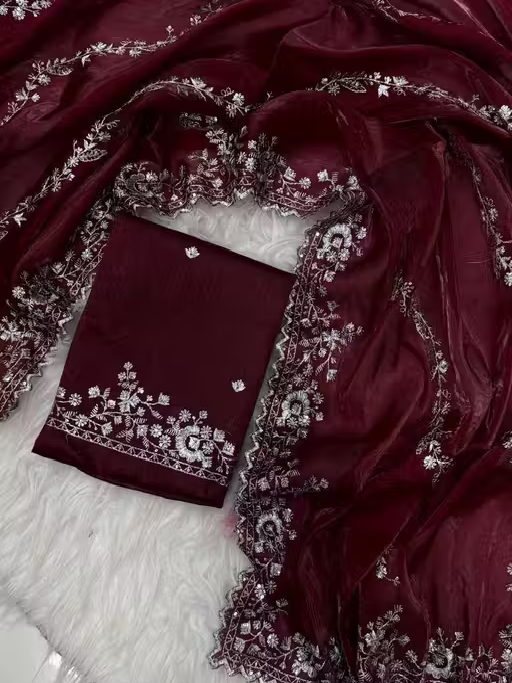 Tranding Fancy Embroidered Saree With Blouse and Cut Work | Women's Shimmer Zimmychoo Embroidery Saree With Unstitched Blouse Piece