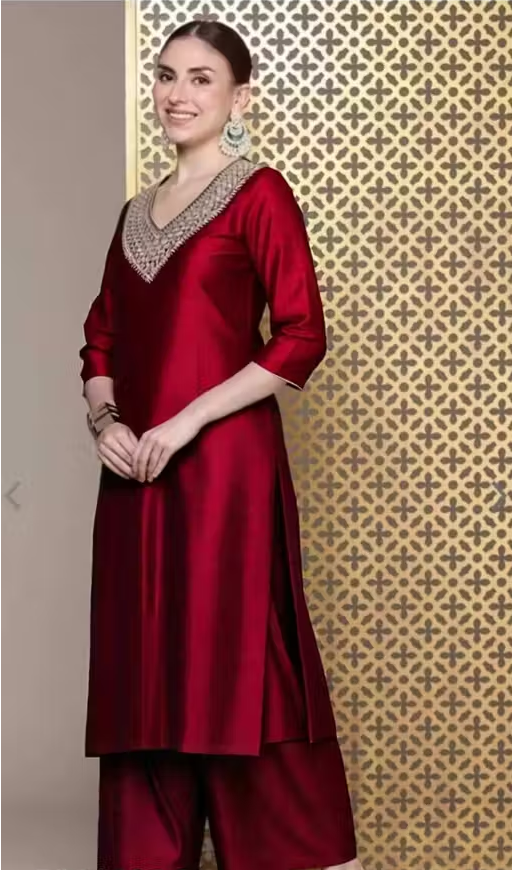 Women Sequence Design Straight Kurta with Palazzo – Maroon | AGANVI