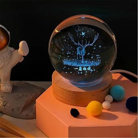 GITGRNTH 3D Crystal Ball Lamp with 16 Colors Changing LED Wooden Base - Solar System Night Light, Galaxy Lamps, Galaxy Crystal Ball Light with USB (16 Color Deer)