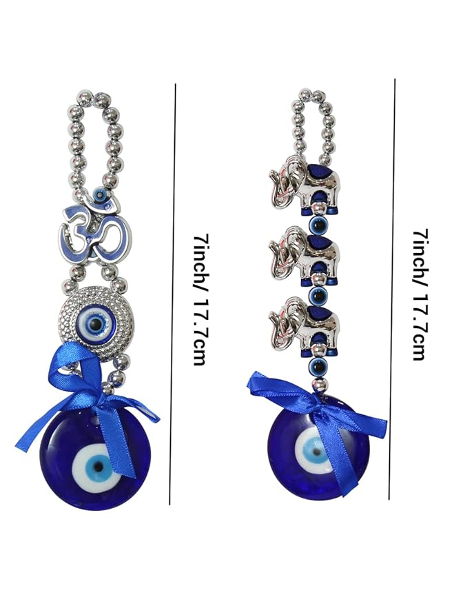 Elephant Blue Evil Eye Feng Shui Hanging for Home Entrance Wall Door Car Dashboard Pendant Ornament Office Good Luck and Prosperity Decorative Gift Items (17.7 cm)