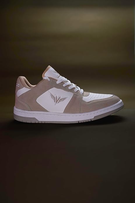 Two-Tone Sneakers, White and Beige, Premium Shoe