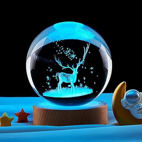 GITGRNTH 3D Crystal Ball Lamp with 16 Colors Changing LED Wooden Base - Solar System Night Light, Galaxy Lamps, Galaxy Crystal Ball Light with USB (16 Color Deer)