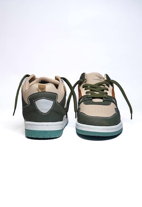 Sneakers, Green and Beige, Suede Accent, Retro Style Sports Shoes