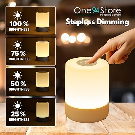 One94Store Touch Control LED Table Lamp β USB Rechargeable, Touch Control Night Light with 3-Color Dimmable Brightness for Bedroom, Living Room & Study (White, Pack of 1)