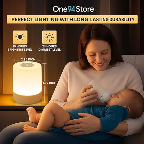 One94Store Touch Control LED Table Lamp β USB Rechargeable, Touch Control Night Light with 3-Color Dimmable Brightness for Bedroom, Living Room & Study (White, Pack of 1)