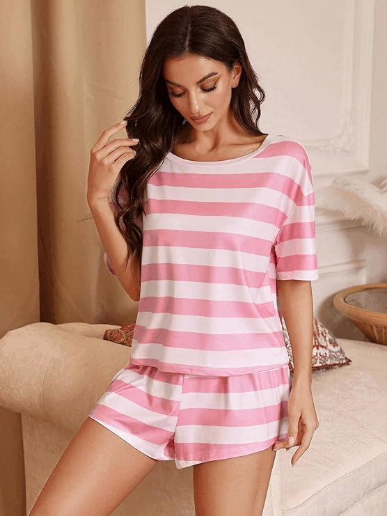 SMOWKLY Women's Casual Printed Cotton Blend Nightsuit Co-ord Set || Short Cute Pajama & Top Night Dress || Everyday Nightwear Pyjama Set