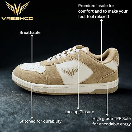 Two-Tone Sneakers, White and Beige, Premium Shoe