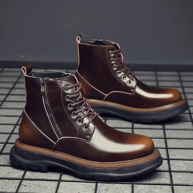 New Men's Boots Cowhide Casual Large Shoes High Top Outdoor Work Boots