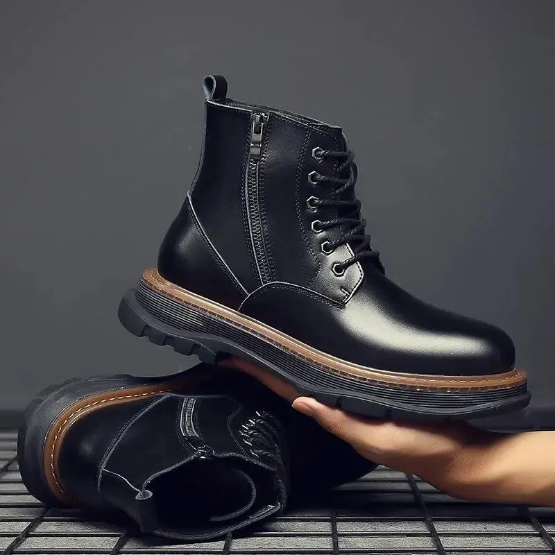 New Men's Boots Cowhide Casual Large Shoes High Top Outdoor Work Boots