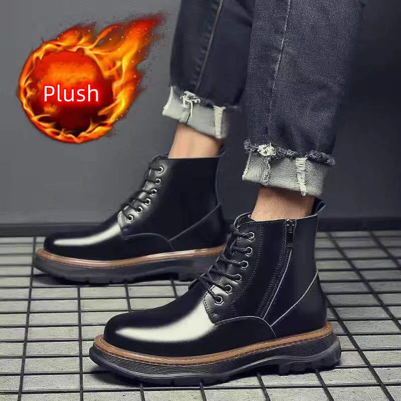 New Men's Boots Cowhide Casual Large Shoes High Top Outdoor Work Boots