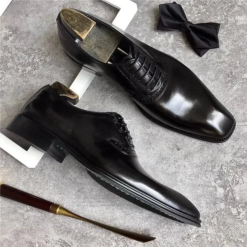 Men's Brock Business Pointed Leather Dress Shoes British Style Wedding Groom Formal Oxford Shoes