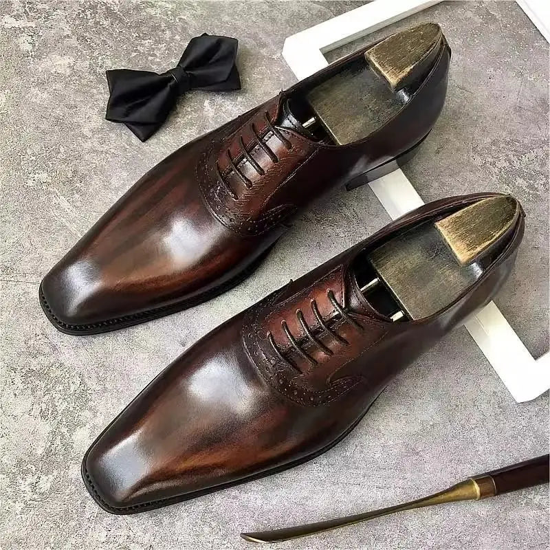 Men's Brock Business Pointed Leather Dress Shoes British Style Wedding Groom Formal Oxford Shoes