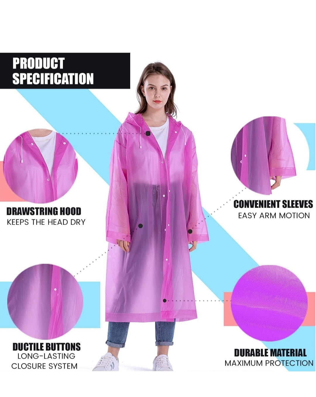 Raincoat for Men & Women | Unisex Hooded Full Sleeves Lightweight Poncho | Reusable Rain Wear