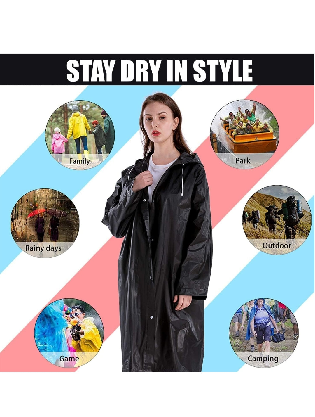 Raincoat for Men & Women | Unisex Hooded Full Sleeves Lightweight Poncho | Reusable Rain Wear
