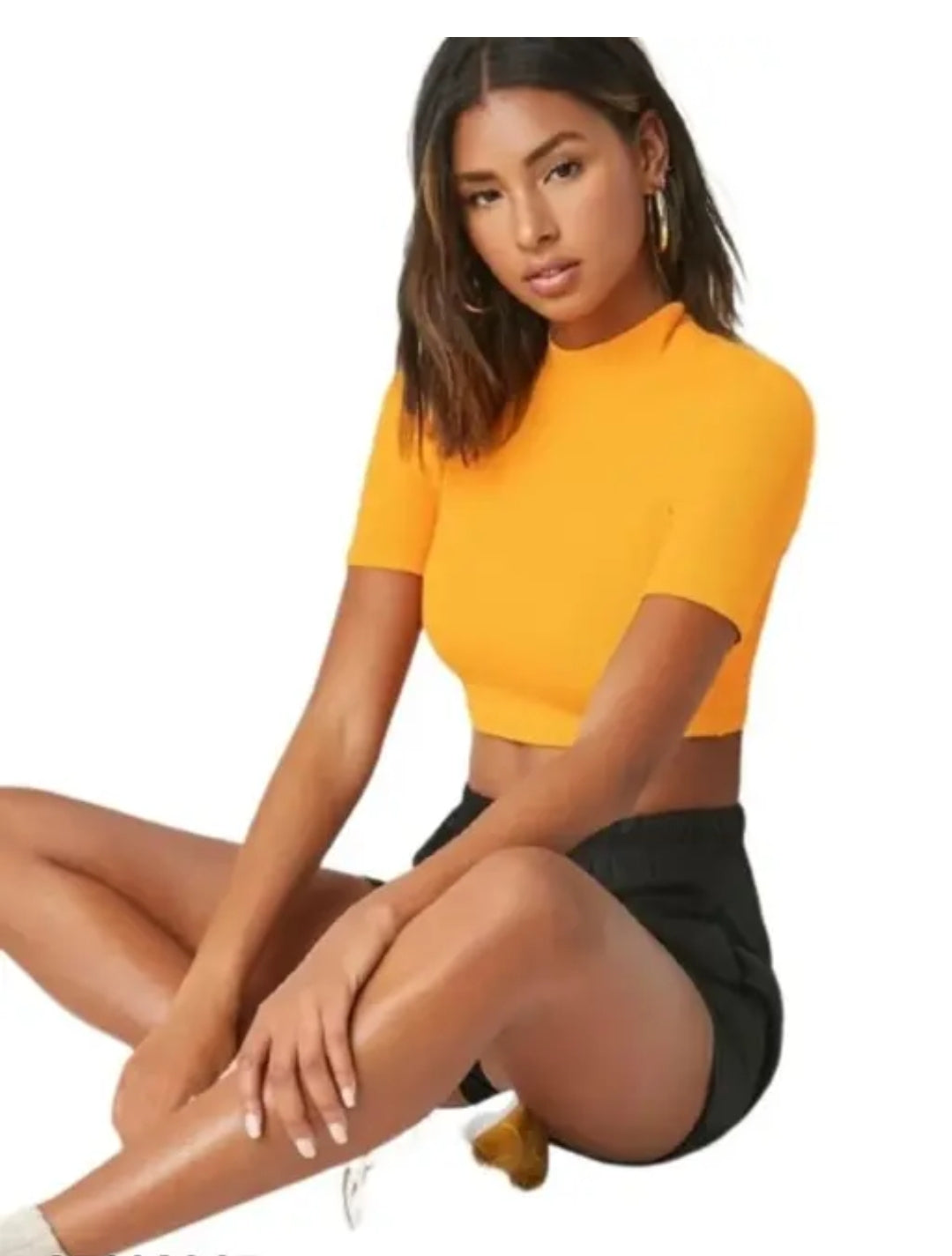 Casual solid short sleeves hosiery Hike neck peach crop top
