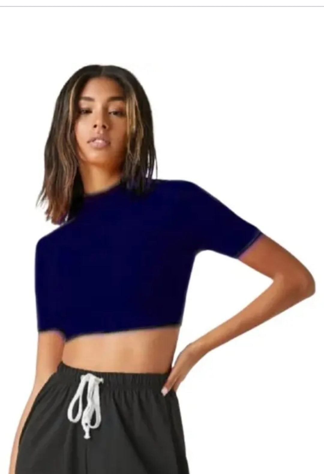 Casual solid short sleeves hosiery Hike neck peach crop top
