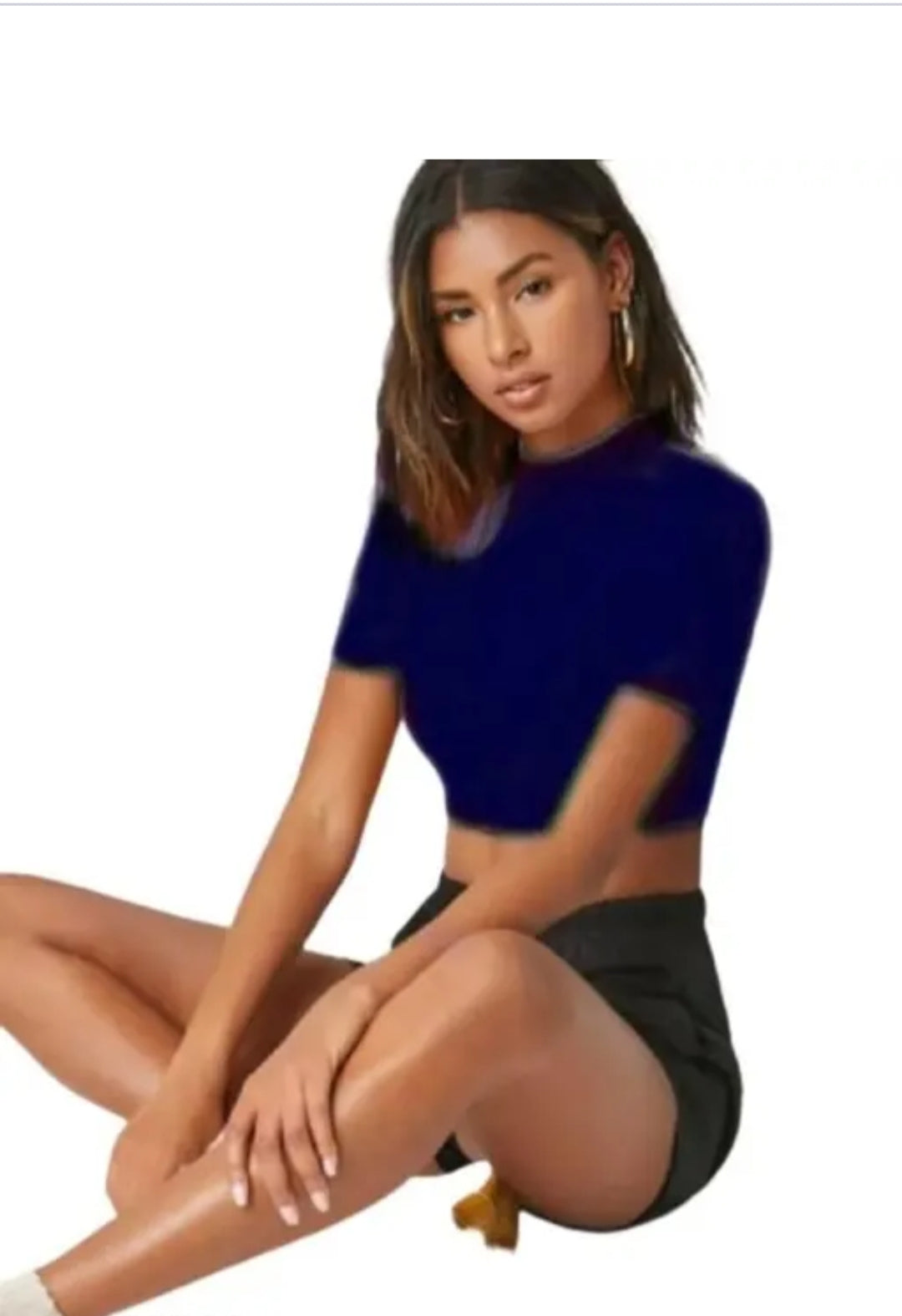 Casual solid short sleeves hosiery Hike neck peach crop top