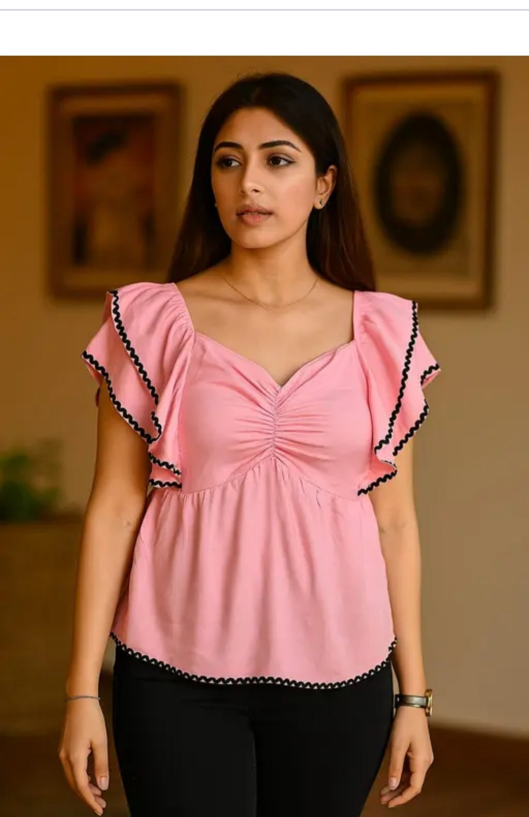 Stylish Puff sleeves tiered blouse top