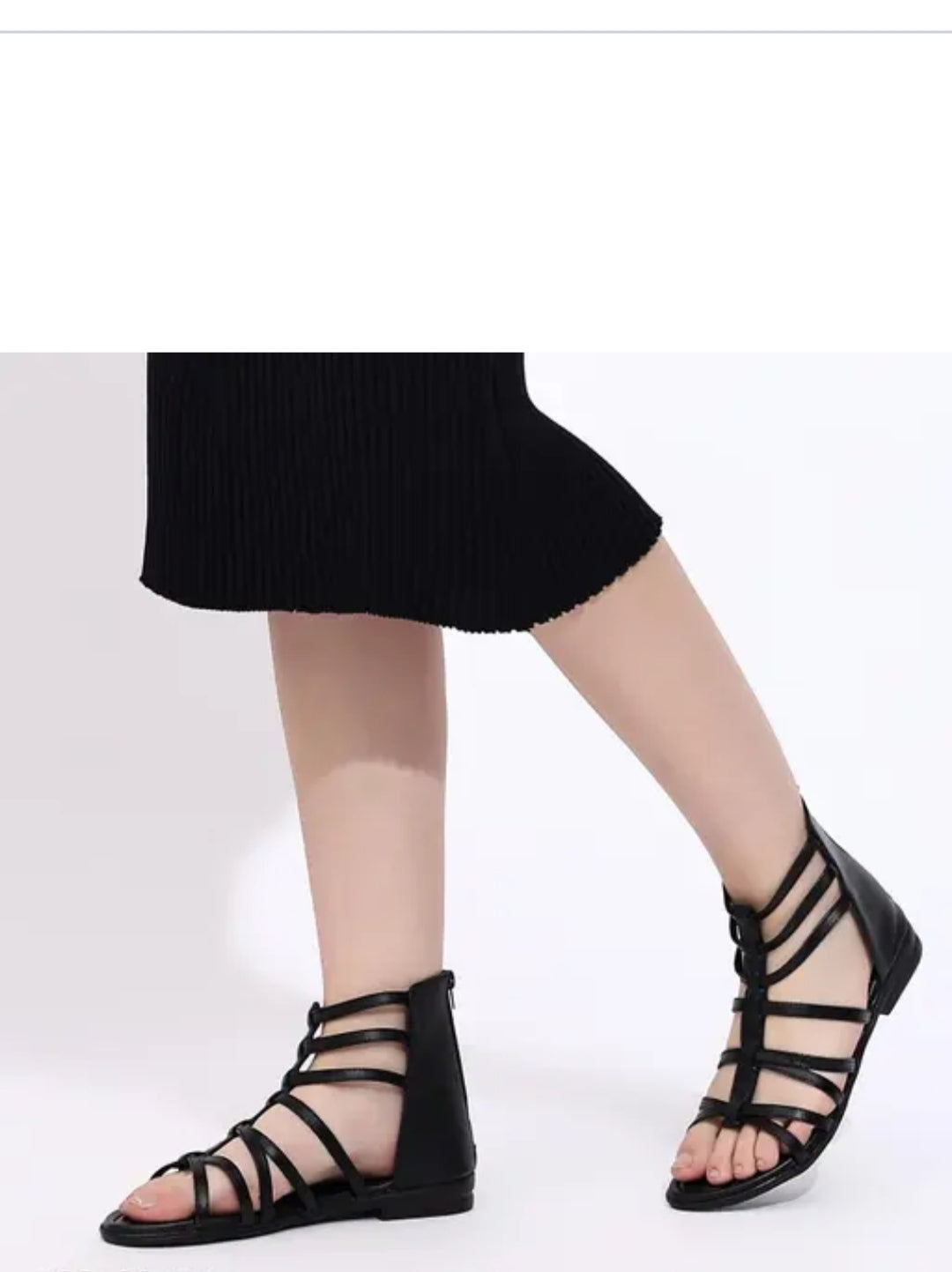 Women's Fashion Sandals | Flat Gladiator Sandals with Zip Closure for Girls | Trendy & Stylish for Formal & Casual Occasions (46066, Black)