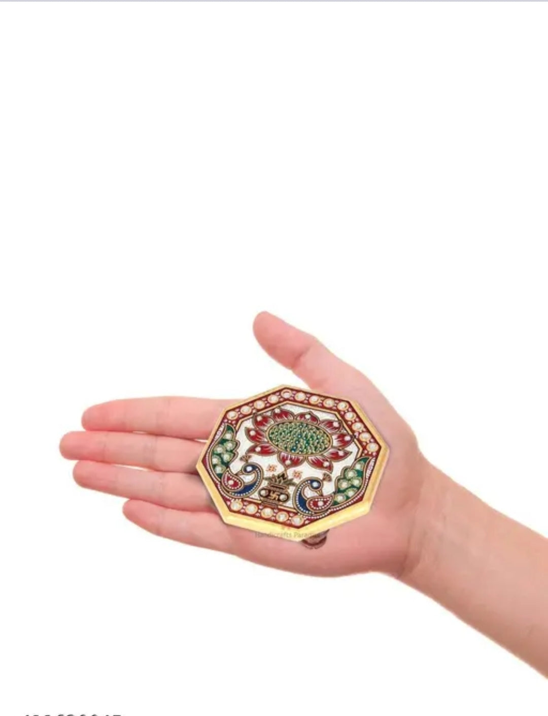 Marble Pooja Chowki peacock design for Ganesh Ji | Handcrafted handpainted puja Chowki for God Mandir, Idols Sitting, Pratima Murti, Bajot, Mandir decoration (Pack of 4)