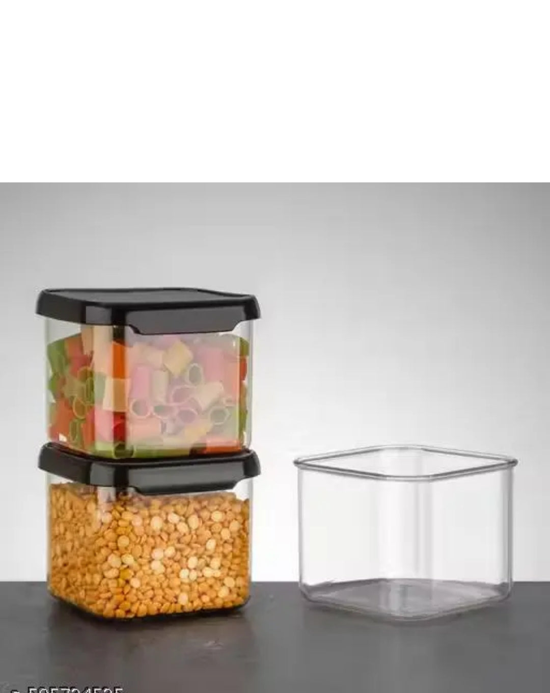 Airtight Plastic Square Container Set for Kitchen Storage (500ml -- 12 pcs ) Containers| Kitchen Storage jar , Grocery Storage Air Tight Lid Jar and Container ( pack of 12 -- Black)