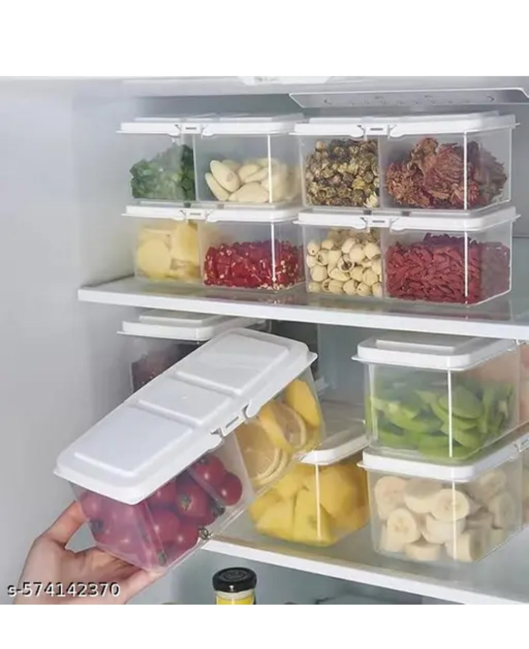 Fridge Storage Boxes Fridge Organizer with Lid Stackable Fridge Storage Containers Plastic Air Tight Space Saver Two Section Storage Organizer