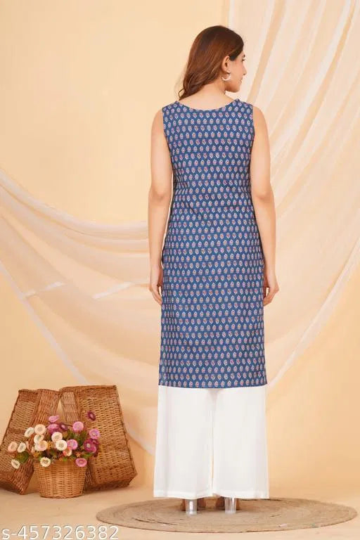 Printed Straight Sleeveless Kurta