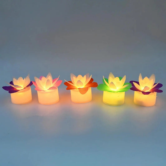 Lotus Flower LED Candles – Elegant Diwali Décor Set of 4