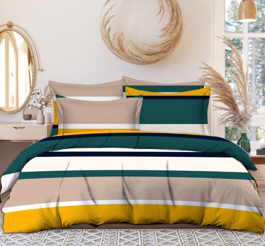 Cotton Elastic King Bedsheet with 2 Pillow Covers – Multicolour , 160 TC