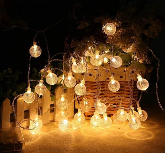 16 LED Crystal Ball Fairy Lights | Warm Glow Decorative String (3.5M, Yellow)