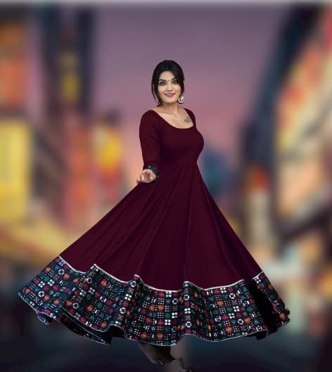 Women's Rayon Full-Sleeve Solid Maroon Maxi Gown – Elegant Full Stitched Design