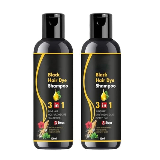 Herbal Organic 3-in-1 Black Hair Dye Shampoo – 100% Coverage for Men & Women (Pack of 2, 100ml each)