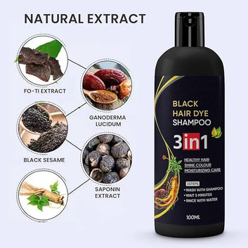 Herbal Organic 3-in-1 Black Hair Dye Shampoo – 100% Coverage for Men & Women (Pack of 2, 100ml each)