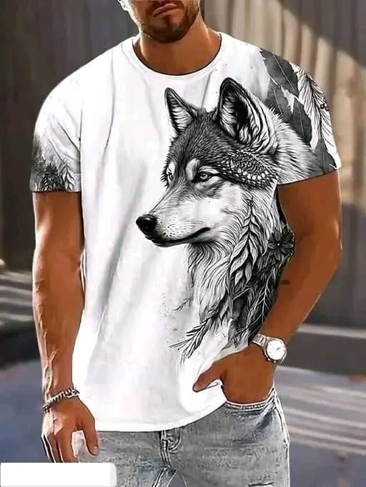 Spab Unisex Oversized Black & White Dog Print Casual T-Shirt
