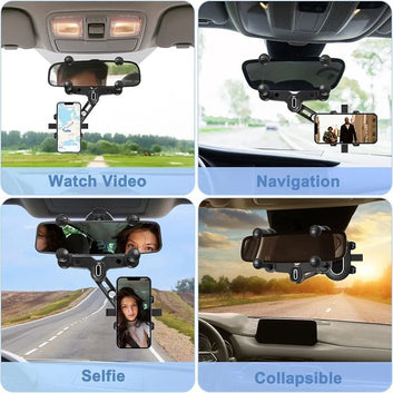 Universal Rear View Mirror Phone Holder – Upgraded Rotatable Car Mount