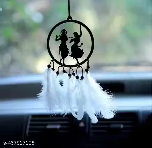 Radhe Krishna white color dream catcher, Hand made dream catcher, White and black color