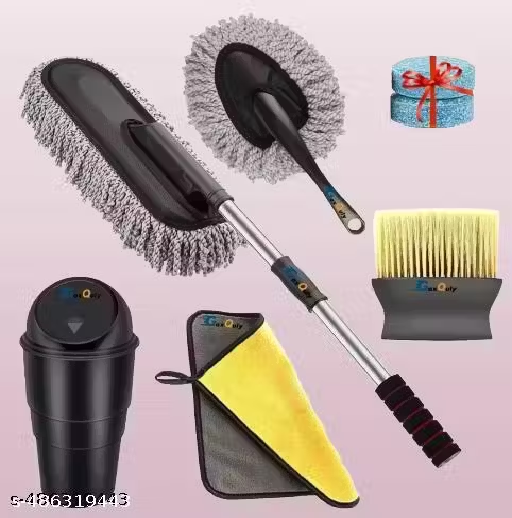6 PCs Microfiber Car Duster with Long Handle Car Cleaning Brush mini , Car Cleaning Cloth Car Exteriror and Interiror Ac Vent Cleaner Brush , Glass Wash Cleaning tablet (5psc ) , Car Mnini Dustbin Motorbike, SUVs Car Cleaning Kit