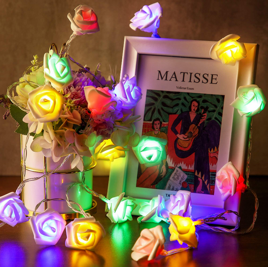 20 LED Rose Flower Garland Fairy String Lights – 13.4 ft, Multicolor