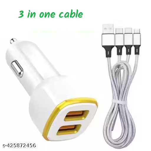 Fast Car Charger 3.5Amp With 3In 1 cable included micro type Type-C and I phone Also Traveler good experience It.