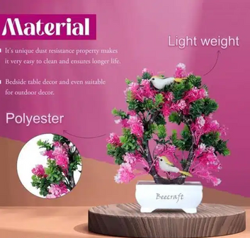 Artificial Bonsai Plant with Pot & Light (Pink & Green, 23 cm)
