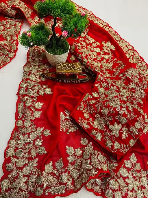 Vichitra Silk Saree with Beautiful Design with Golden Border