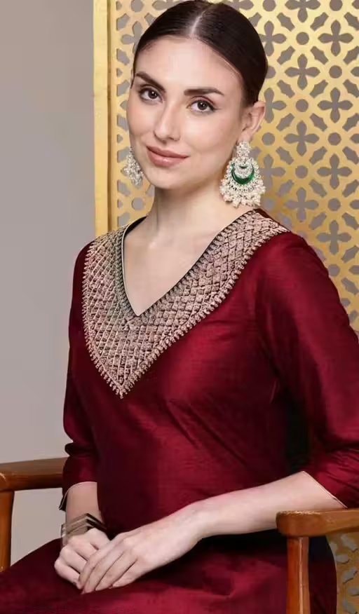 Women Sequence Design Straight Kurta with Palazzo – Maroon | AGANVI