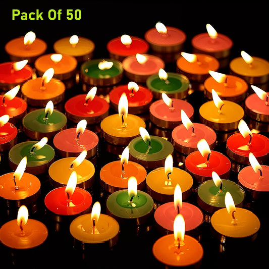 Pack of 50 Multicolor Tealight Candles in Aluminium Holders