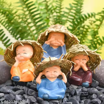 Baby Monk Buddha Set of 4- Monk Buddha Statue Showpiece, Diwali Decoration Items Buddha for Table Decor Living Room Home Car Dashboard Diwali Decorative Items