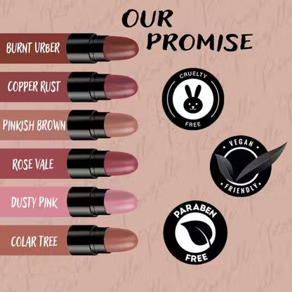 Ronzille Long Lasting Hydrating Mini Lipstick – Pack of 6 (Nude Edition, 6g)