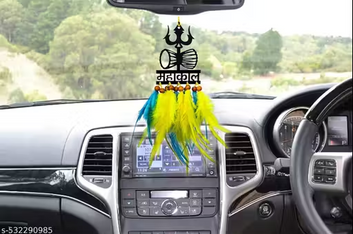 Mahakal Dream Catcher Yellow and Blue Color Car Hanging Emblem Wall Hanging Mahakal Handmade Hangings Feather Dreamcatcher for Positive Vibe, Gift, Home Decor