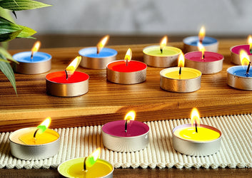Pack of 50 Multicolor Tealight Candles in Aluminium Holders