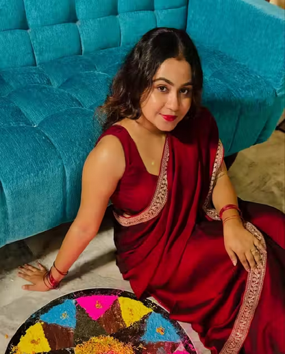 Trending Rangoli Saree with Embroidered Lace Border (Free size)