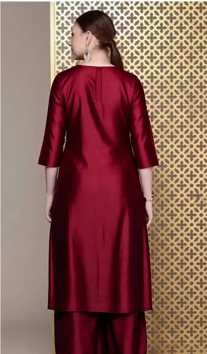 Women Sequence Design Straight Kurta with Palazzo – Maroon | AGANVI